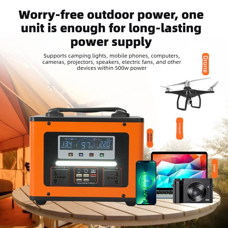 220V 600W Portable Power Station Outdoor Camping Emergency Power Supply AC 600Wh Backup Battery for Travel Fishing Live Stream