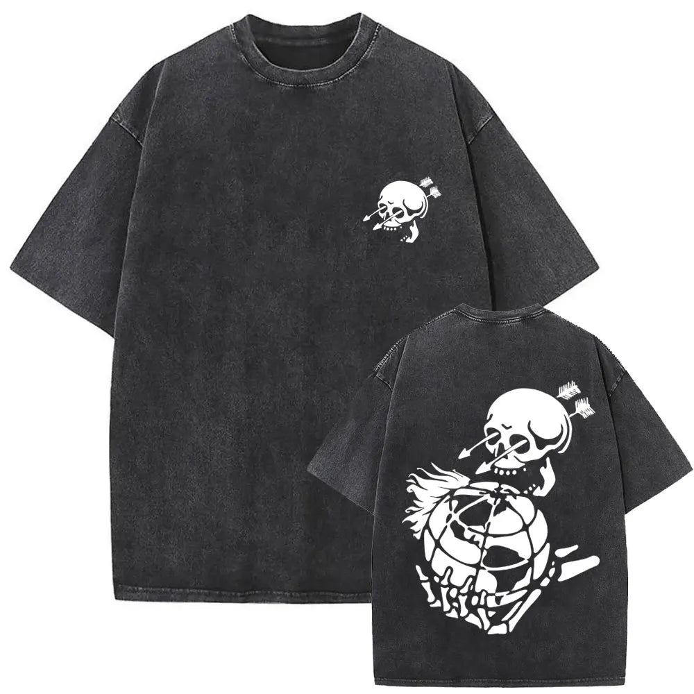 Forward Observations Group Vintage Washed T-shirt Skeleton Graphic T Shirts Men Women Fashion Oversized T-shirts Male Streetwear