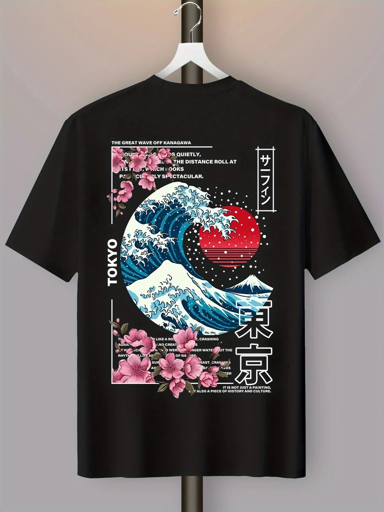 Men's short-sleeved 100% cotton T-shirt with a Japanese Tokyo island sunset print Suitable as a holiday gift for both men  women