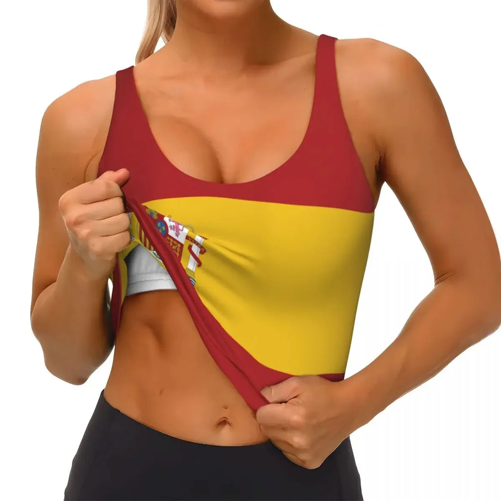 Spain Flag Basic Tops Women Samba Sexy V-Neck Yoga Fitness Sports Tops