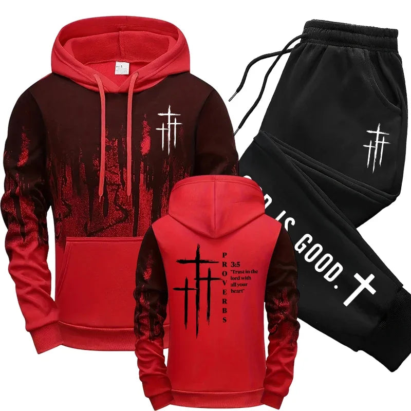 Autumn Winter Daily Casual Sports Jogging Suit Hoodie Outfits Jesus Christ Fashion Men's Set Hooded Sweatshirt and Sweatpants