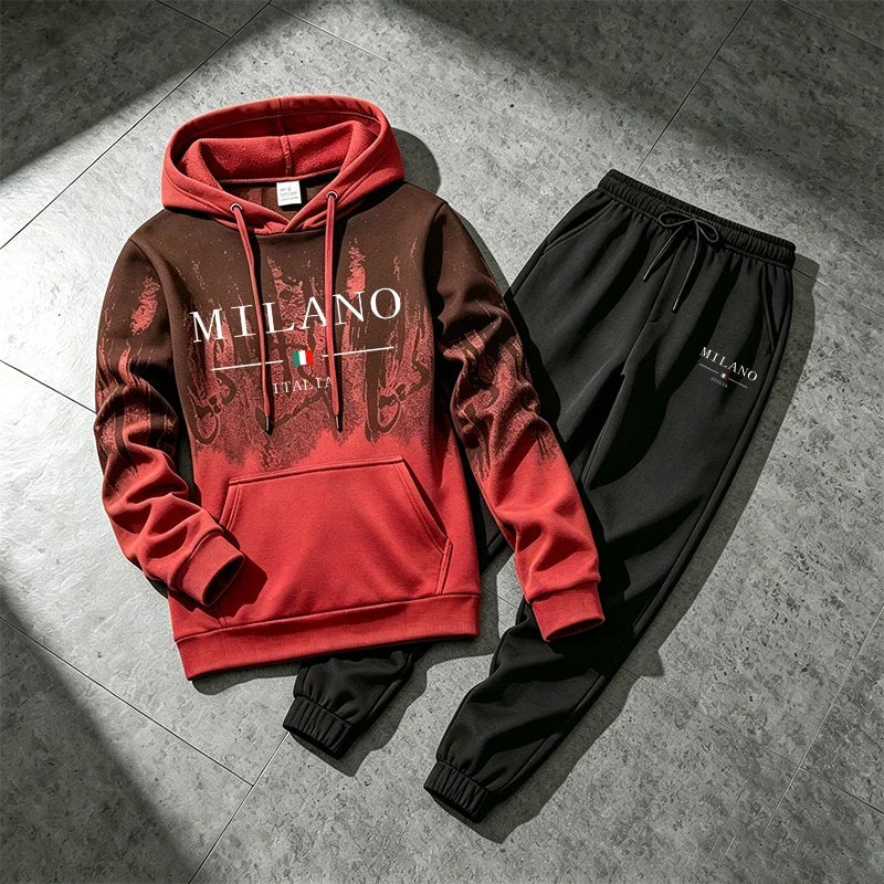 2026 New Arrival Men's Tracksuit Hoodie&sweatpants Italy Fashion Sportswear 2pcs Set Male Daily Casual Sports Hooded Jogger Suit
