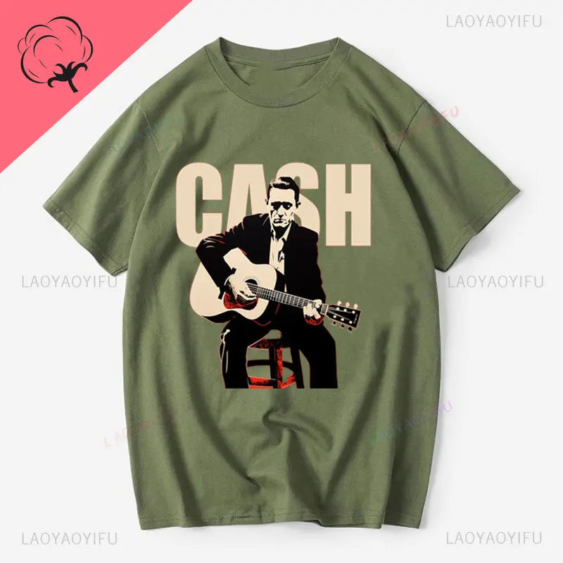 Vintage Johnny Cash Shirt Coutry Music Camisetas Cotton Crewneck Man Clothes Print Graphic T Shirts Camisa Classic Legend Tees