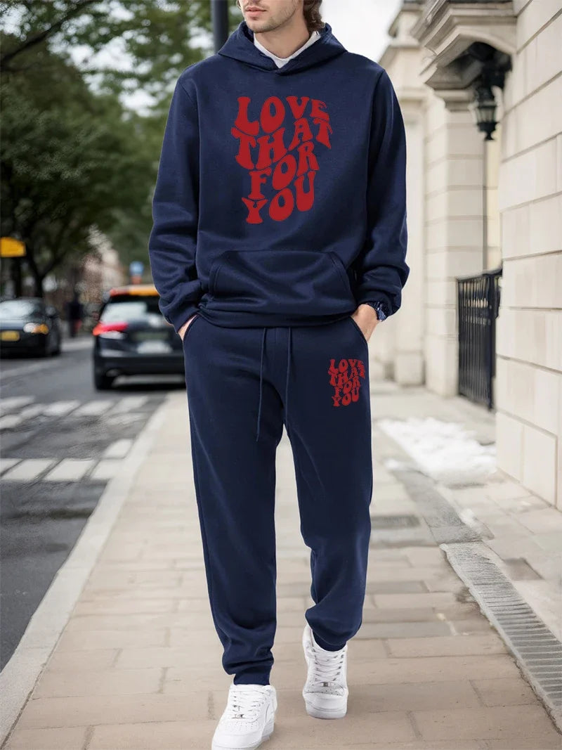 Spring Autumn Mens Tracksuit Casual Hooded Sweatshirts Sweatpants Outdoors Sports Jogging Man Clothes Single Piece Hoodies Pants