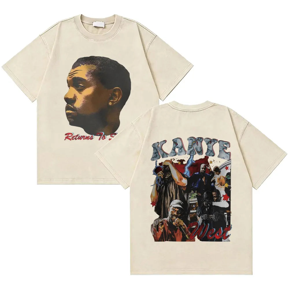 Awesome Rapper Kanye West Graduation Bear Vintage Washed T-shirt Men Women Hip Hop Fashion Trend Short Sleeve T Shirt Streetwear