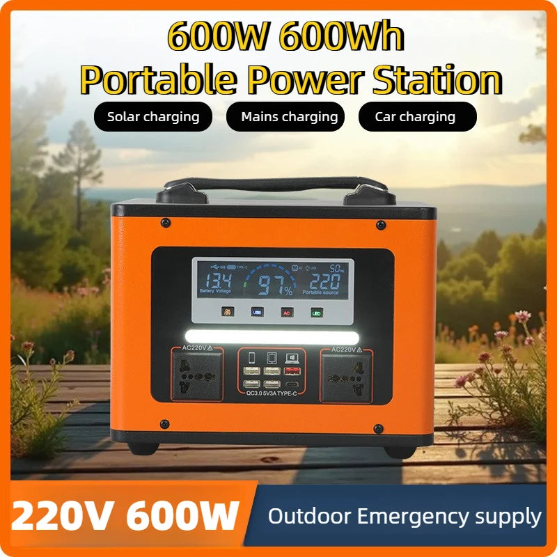 220V 600W Portable Power Station Outdoor Camping Emergency Power Supply AC 600Wh Backup Battery for Travel Fishing Live Stream