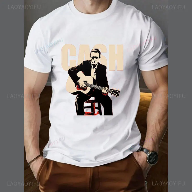 Vintage Johnny Cash Shirt Coutry Music Camisetas Cotton Crewneck Man Clothes Print Graphic T Shirts Camisa Classic Legend Tees