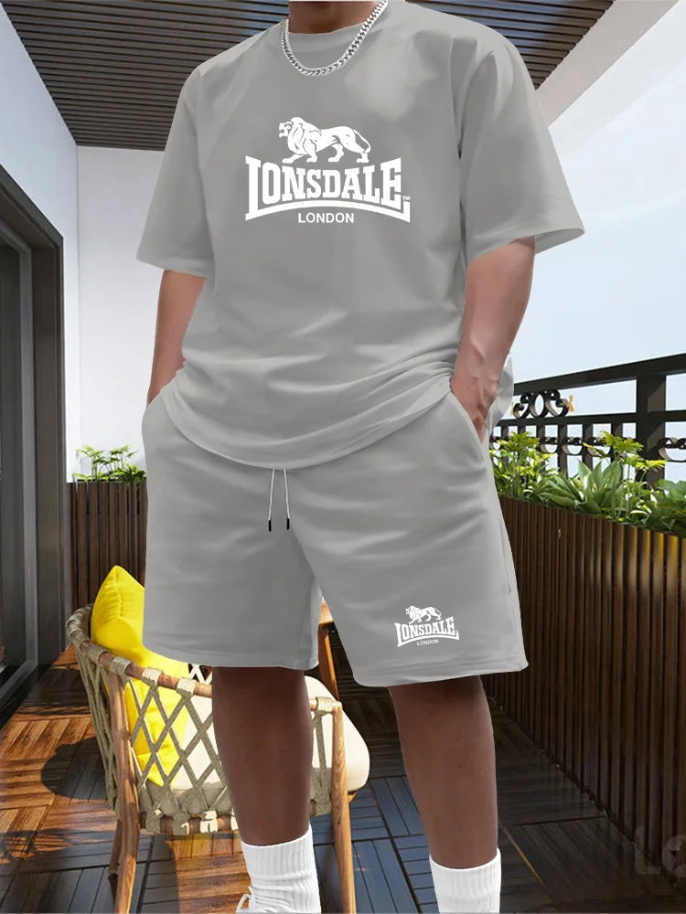 Men's Summer Beach Sports Suit Casual Outdoor Basketball Sports Comfortable Two-Piece Set with Fashion Loose T-Shirt And Shorts