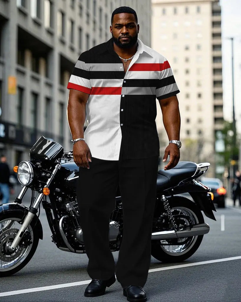 S-9XL Plus Size Men's Modern Abstract & Geometric Print Shirt & Pants Set, Multi-Design Casual 2-Piece Summer Outfit Collection