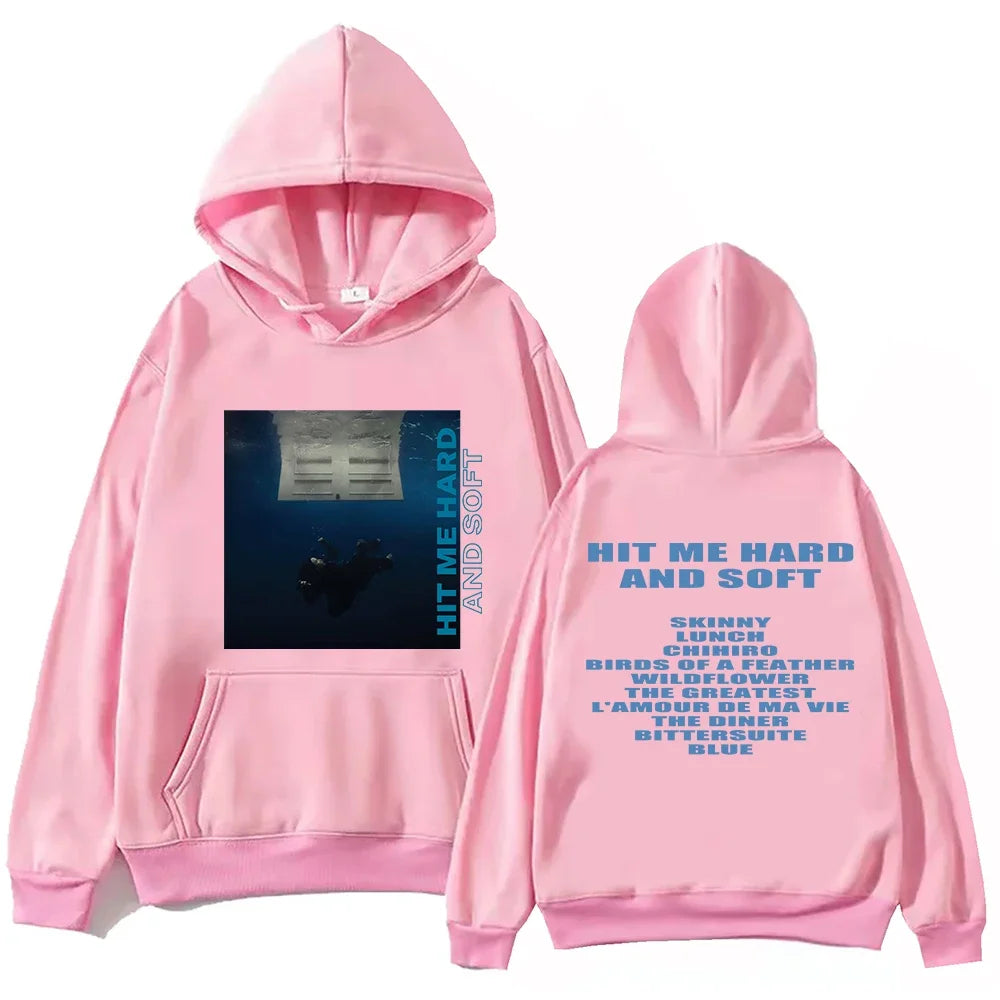 "Hit Me Hard And Soft" Billie men's hoodie Harajuku pattern printed hoodie Fan casual hoodie High-quality Sweatshirt