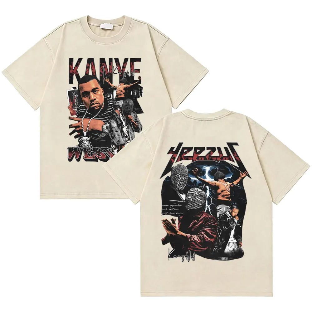 Awesome Rapper Kanye West Graduation Bear Vintage Washed T-shirt Men Women Hip Hop Fashion Trend Short Sleeve T Shirt Streetwear