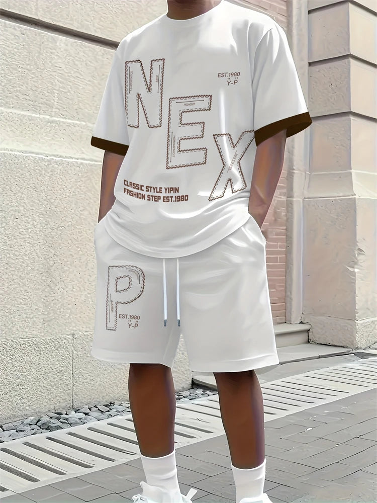 Spring 2026 Casual New Men's Set, Peris 3D Printed Men's Casual Top And Drawstring Shorts, Urban Fashion Men's Clothing 2XS-6XL
