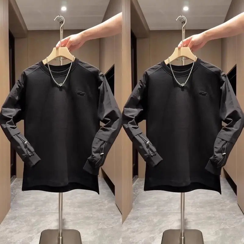 Autumn New Fashion Splicing Round Neck Loose Top Versatile Men's Long-sleeved Casual Sweatshirt