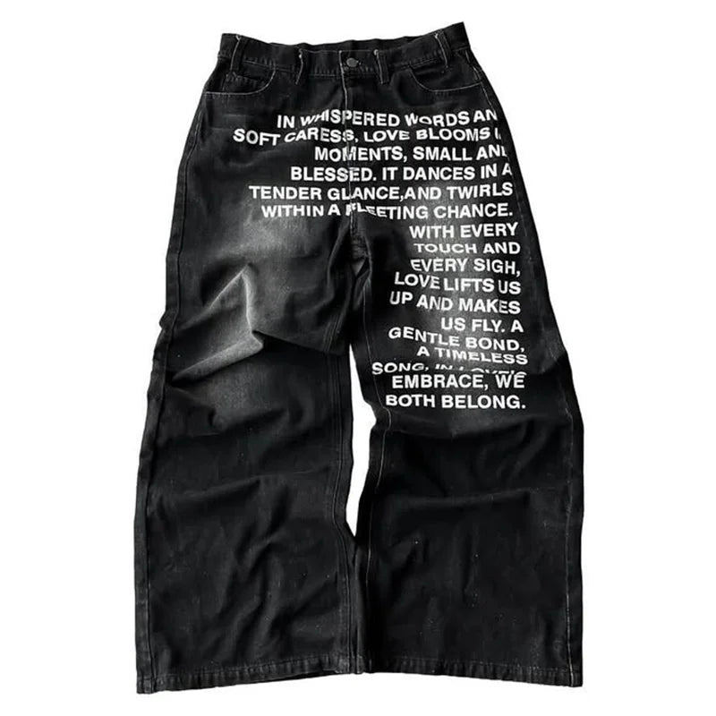 American Pattern Letter Jeans Y2K Men Hoodies Sets Streetwear Gothic Harajuku Hip Hop Men Women Fashion Casual Wide Leg Jeans