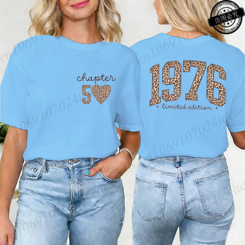 Fashion Women T Shirt  1976 Retro Birthday Print T Shirt Leopard 50th Birthday Gifts Tops Ladies Shirt Harajuku Graphic T-shirt
