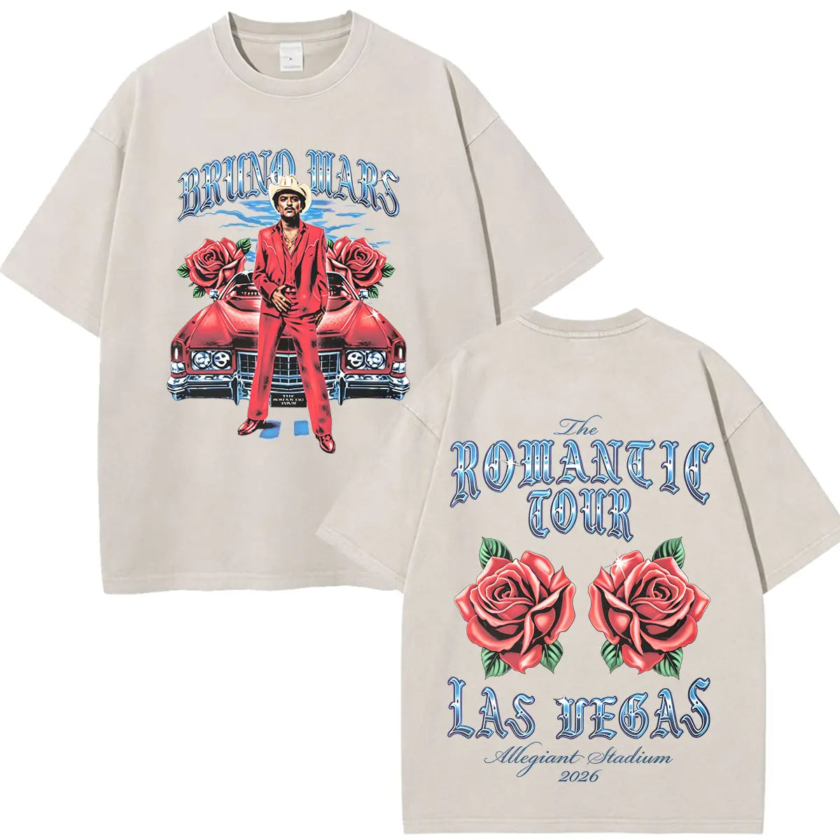 Bruno Mars The Romantic Tour 2026 Print Vintage Washed T-shirt Man Woman Fashion T-shirts Cotton Loose Casual Oversized T-shirts