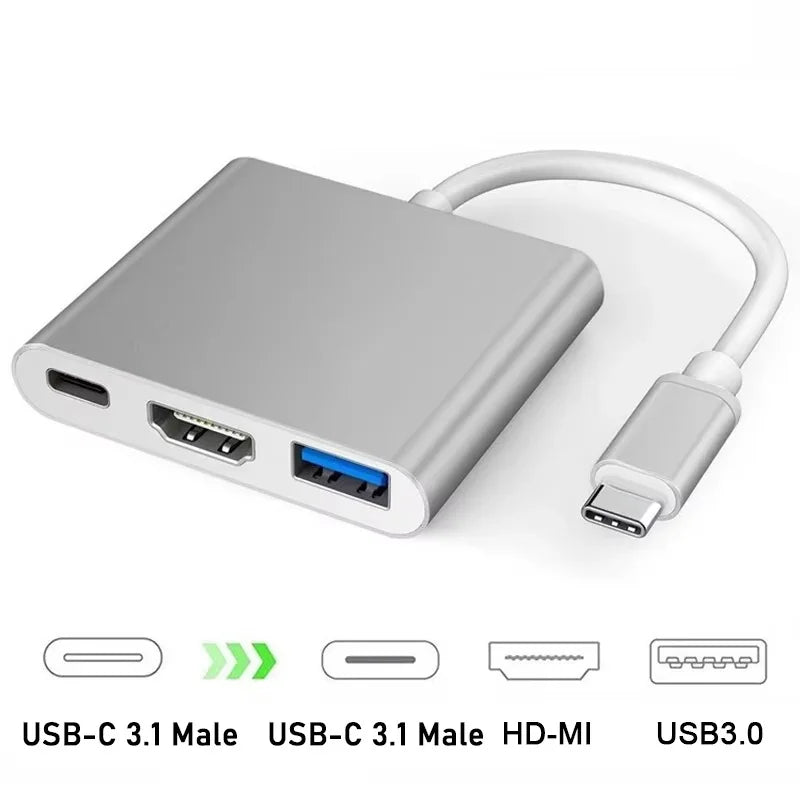 3 In 1 Type C to HDMI-compatible Adapter USB Hub Type C to HDTV Charging Converter For iPhone 15 Series Laptop Macbook Converter