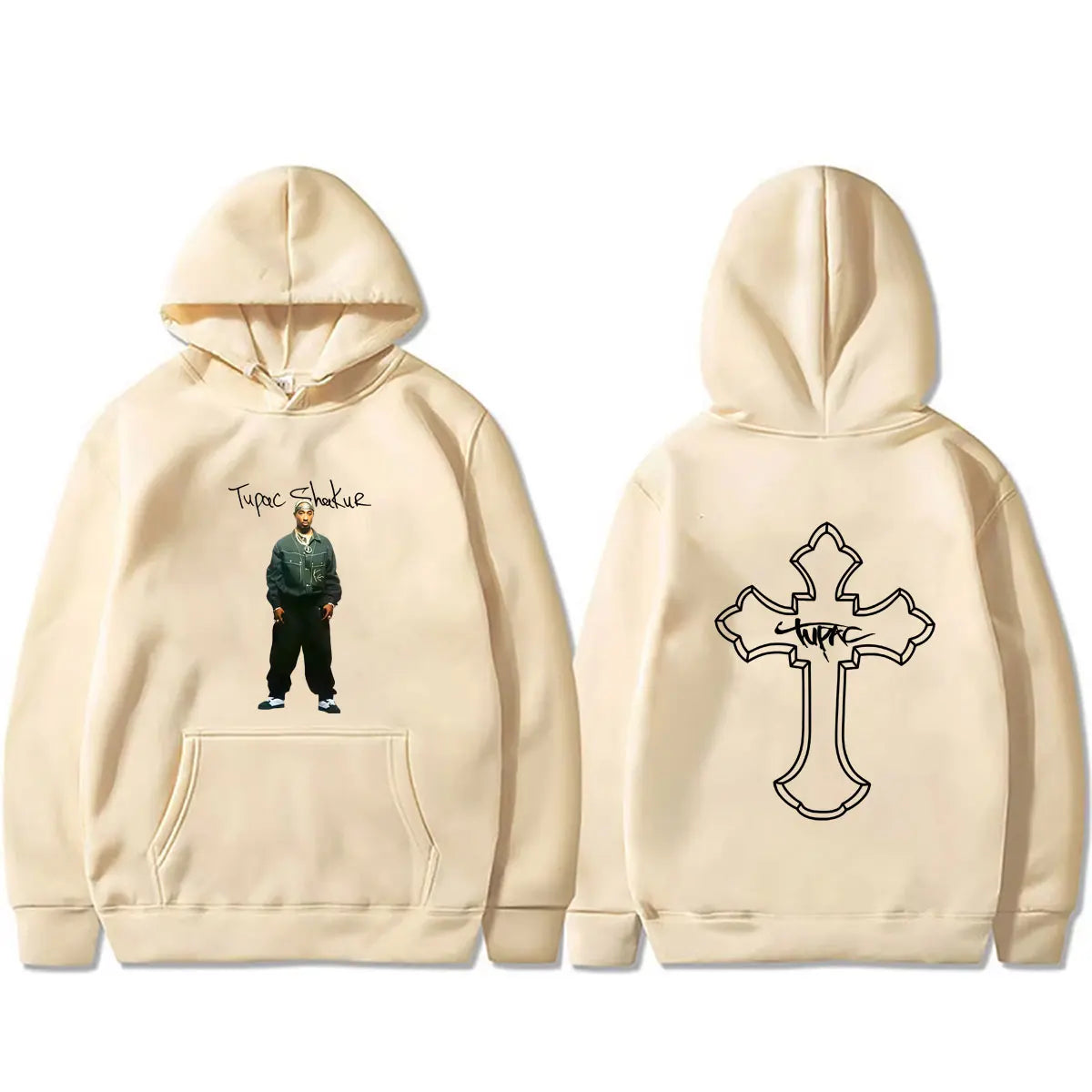 Rapper Tupac 2pac Cross Hoodie Men Women Hip Hop Fashion Vintage Streetwear Male Casual Fleece Cotton Oversized Pullover Hoodies