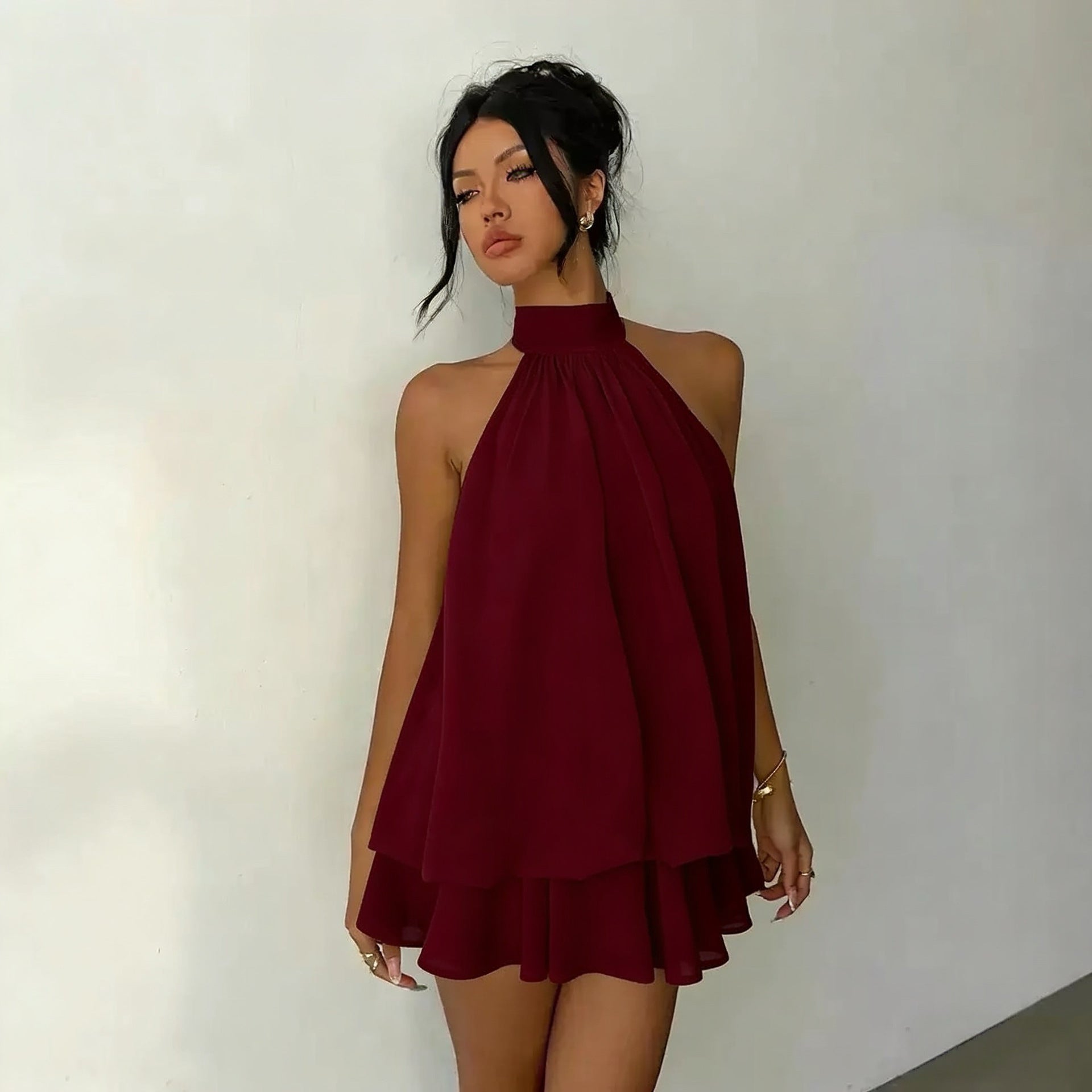 Womens Halter Neck Chiffon Dress