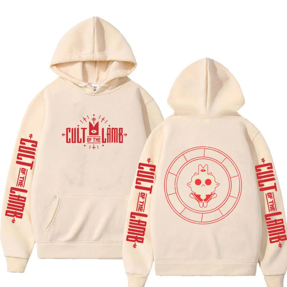 Game Cult of The Lamb Print Hoodie Men Women Vintage Fleece Cotton Pullover Hoodies Unisex Fashion Casual Oversized Streetwear