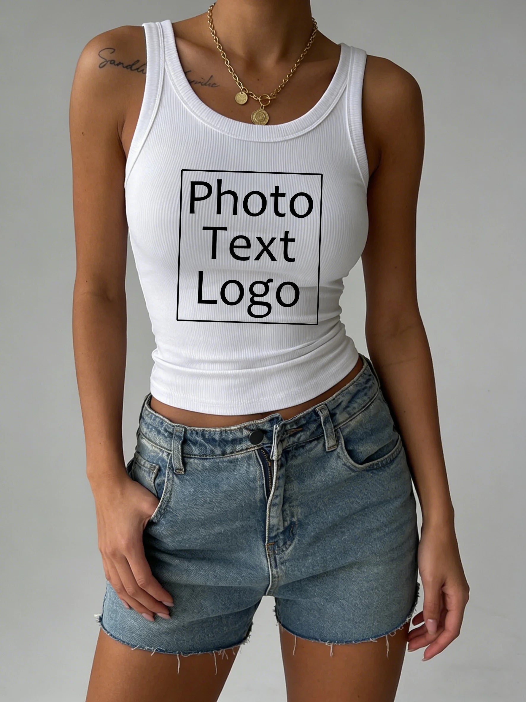 Personalized Custom Print Thread Bestie Vest Women Summer Trendy Sport Clothes Tight Sexy Tank Top Knitted Sleeveless Slim Tee