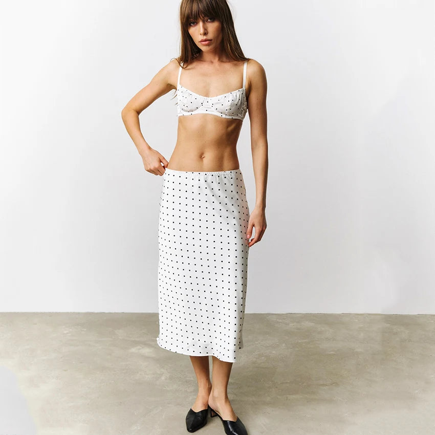 Linad Sexy Polka Dot Crop Top Camisole Long Skirts Suits Casual Spaghetti Strap Vest With High Waist Zipper Skirt Two Piece Sets