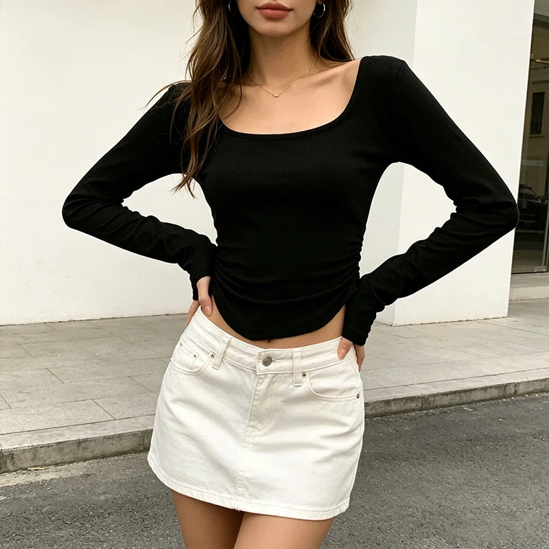 Women's Cotton T-Shirt Casual Round Neck Long Sleeve Slim Fit Basic Tee Top