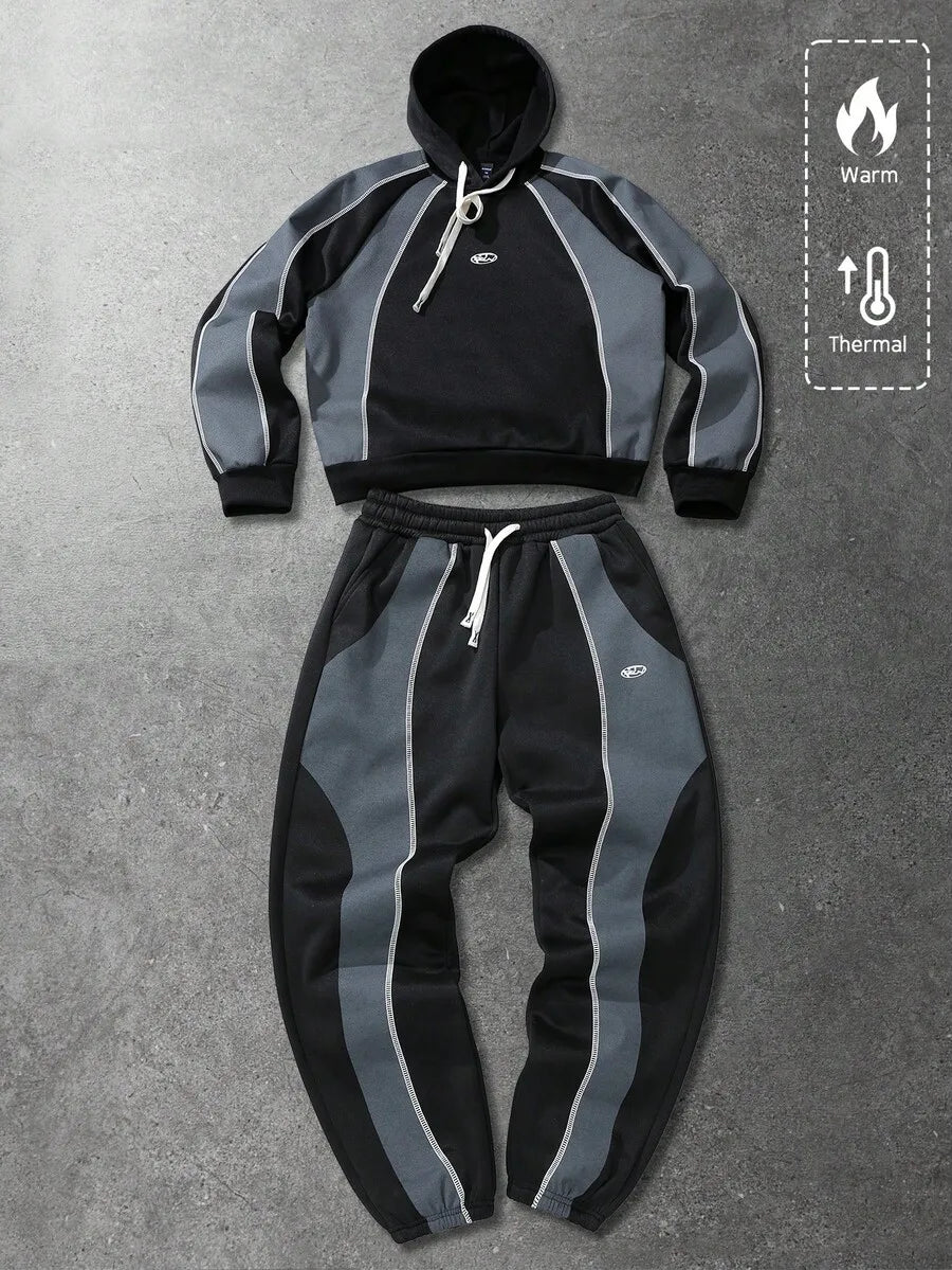 Mens Thermal Hoodie And Pants Set Casual Streetwear Autumn Winter