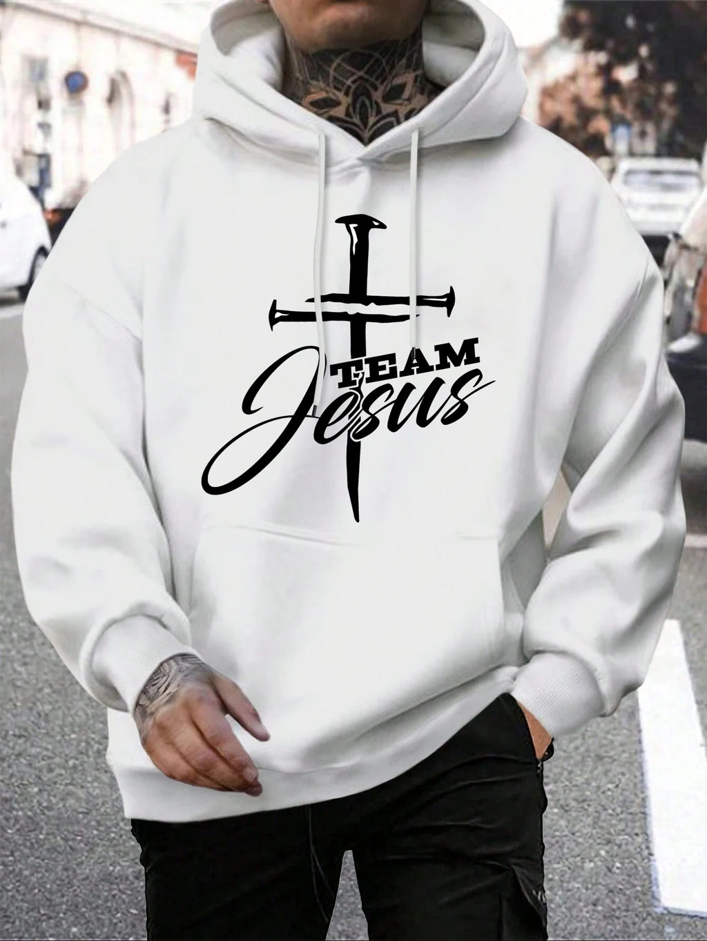 Team Jesus Letter Design Printing Men's Sweatshirt Fashion Warm Hooded Casual Pocket Hoodies Autumn Big Size Streetwear
