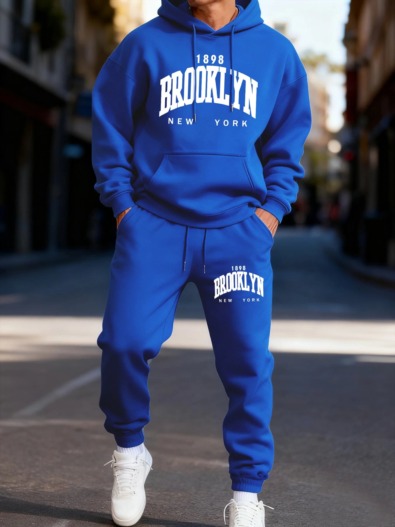 Brooklun New York Letter Printing Man'S Hoodie Set Jogging Loose Two Pices Sets Pocket Fleece Hoodies Autumn Casual Sweatpants