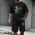 2026 Summer Men's Set Cross Print T-shirts and Shorts Home Outdoor Comfort Soft Short Sleeve Outfit Urban Casual Trend Tracksuit