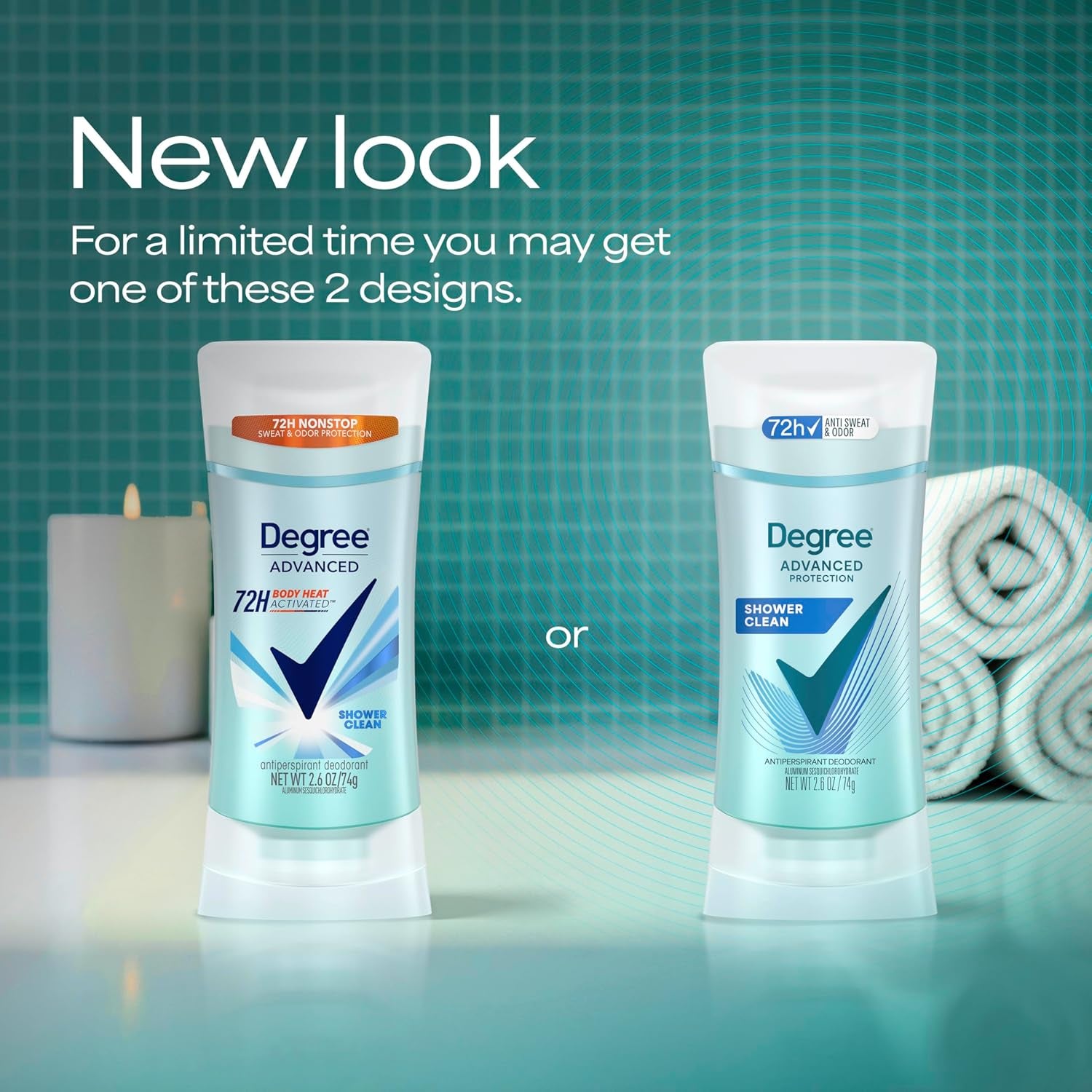 Degree Advanced Protection Antiperspirant Deodorant Shower Clean for 72-Hour Sweat & Odor Control for Women, with Body Heat Activated Technology, 2.6 Oz