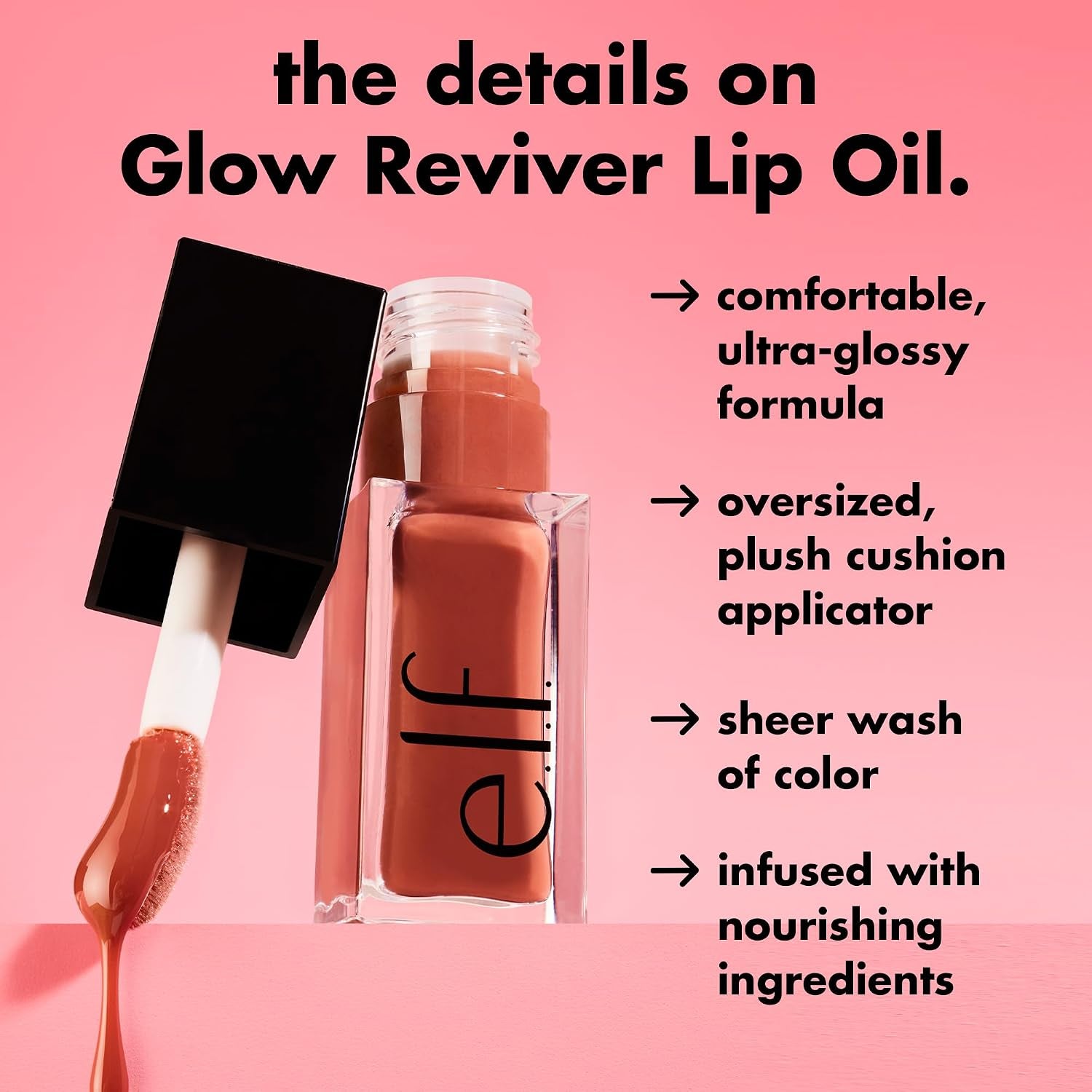 Glow Reviver Lip Oil, Nourishing Tinted Lip Oil for a High-Shine Finish, Infused with Jojoba Oil, Vegan & Cruelty-Free, Red Delicious