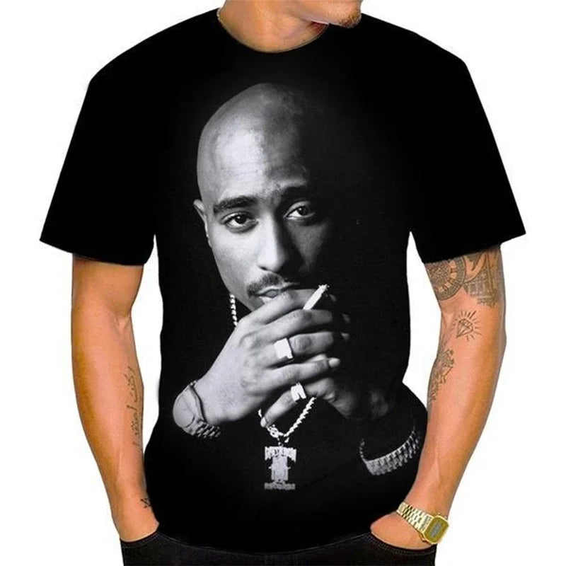 New Women Men Fashion 3D Print Tupac Shakur 2Pac T-shirt Casual Personality Hip-hop Streetwear Cool T-shirt