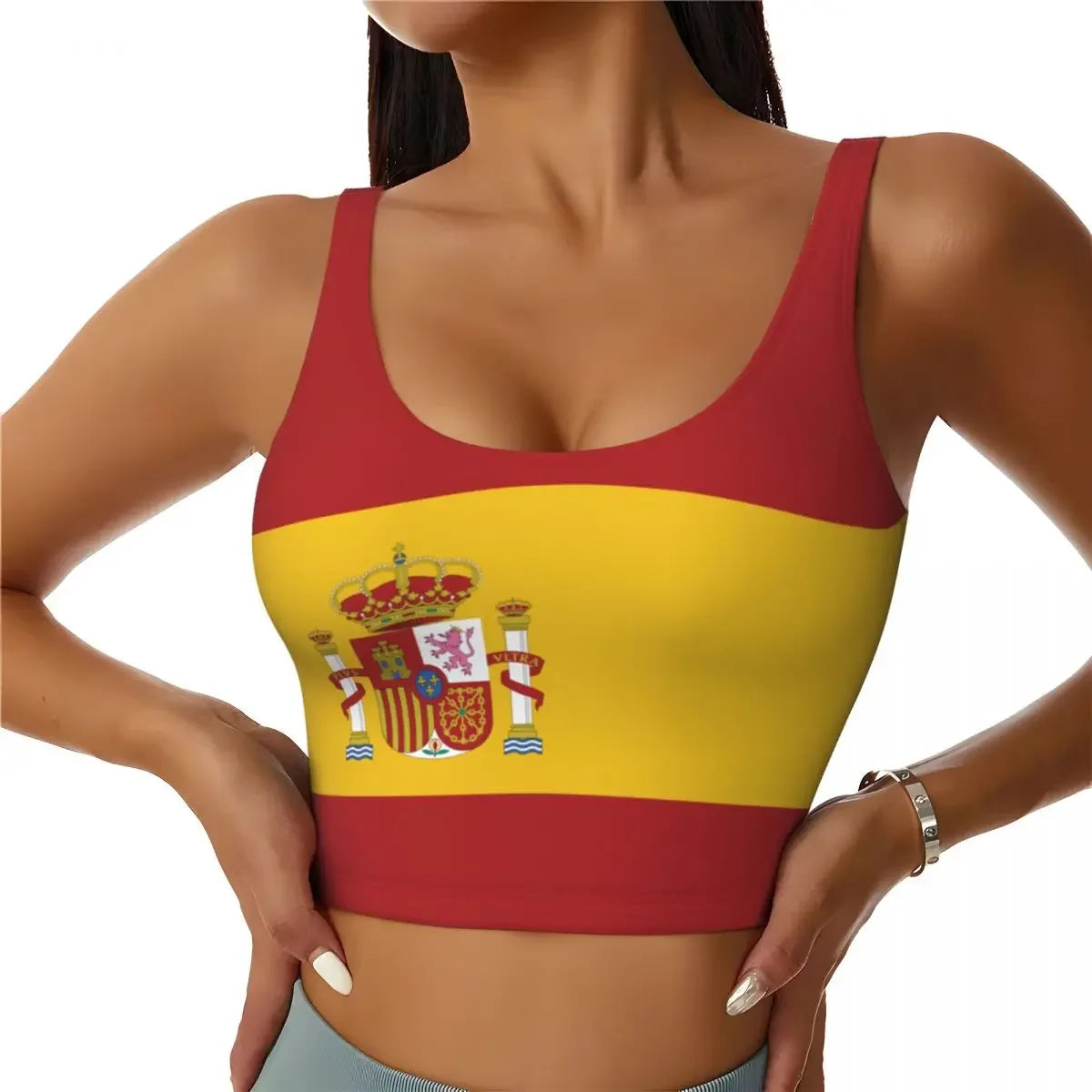 Spain Flag Basic Tops Women Samba Sexy V-Neck Yoga Fitness Sports Tops