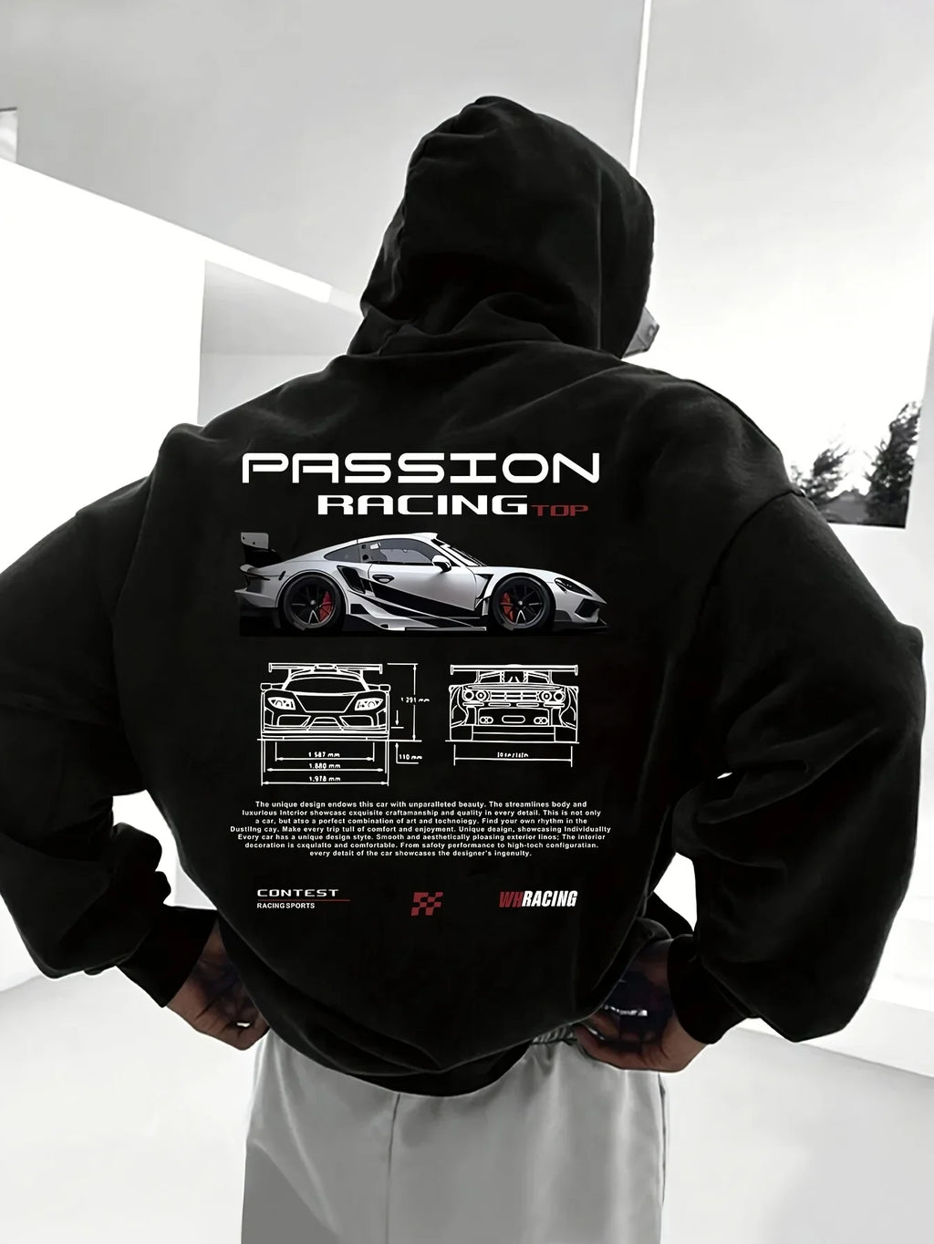2026 Popular digital pattern men's hooded sweatshirt with car-themed design, American-style casual sports long-sleeved shirt