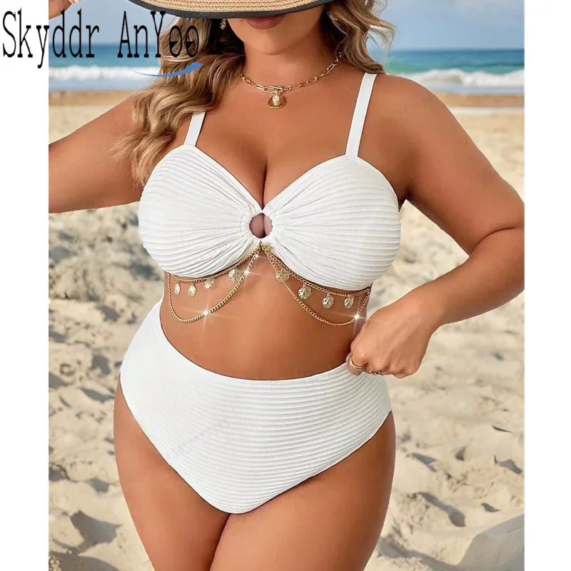 Women's Plus Size Swimsuits 2025 Two Piece Bikini Sets Bandage Sexy Swimwear Beach Bathing Suits Chubby Woman Swimsuits