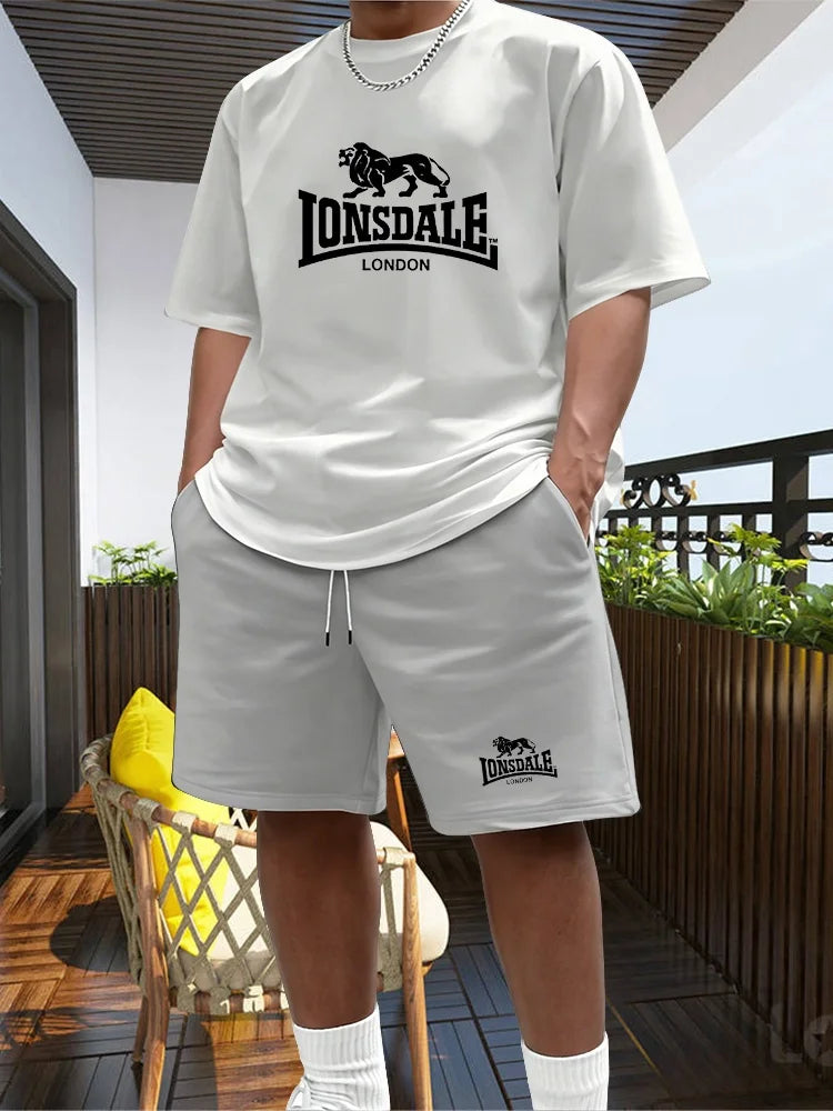 Men's Summer Beach Sports Suit Casual Outdoor Basketball Sports Comfortable Two-Piece Set with Fashion Loose T-Shirt And Shorts