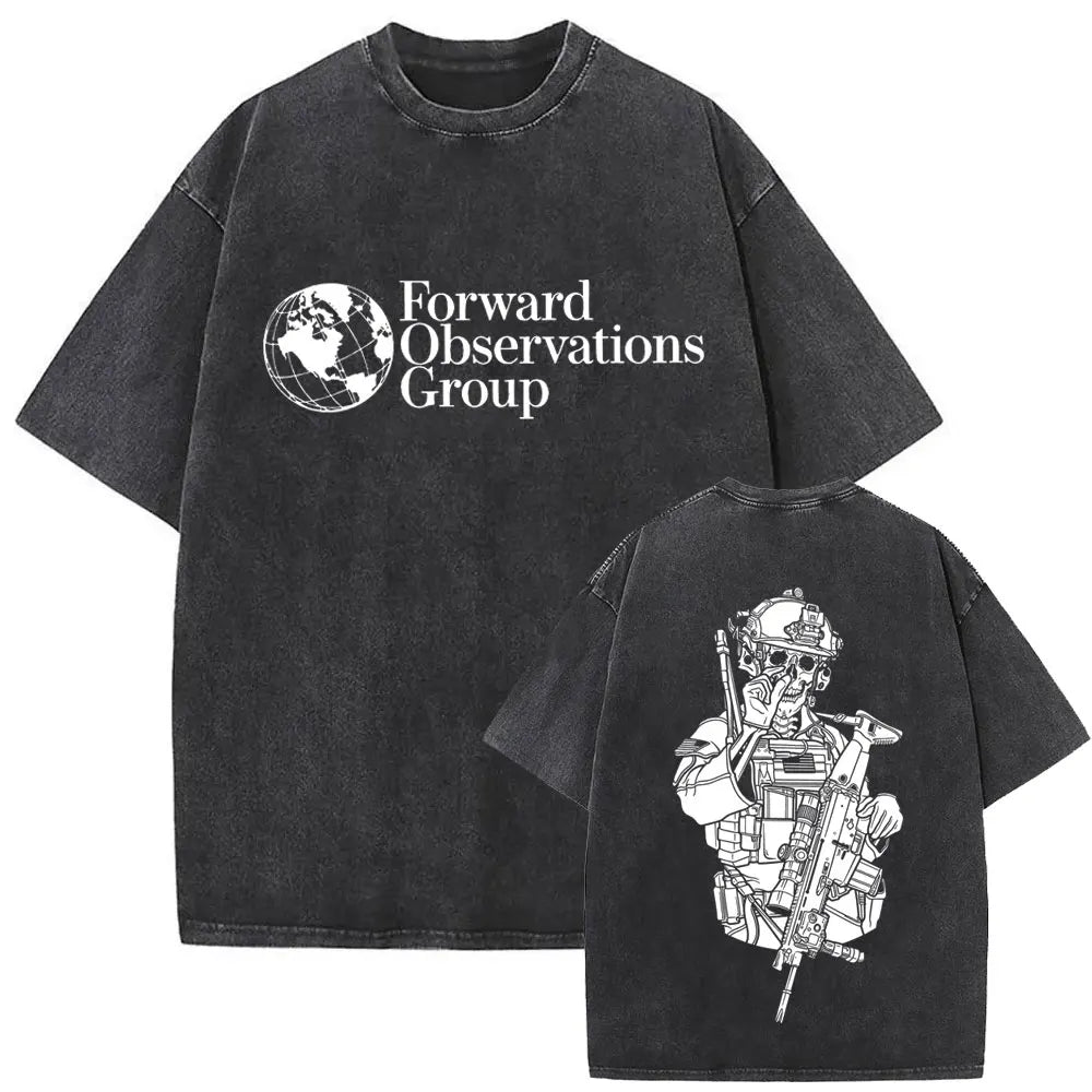 Forward Observations Group Vintage Washed T-shirt Skeleton Graphic T Shirts Men Women Fashion Oversized T-shirts Male Streetwear
