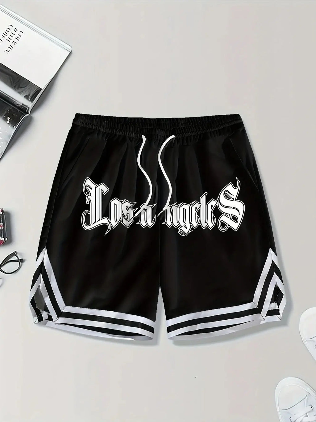 LOS ANGLES Print Men's Loose Large Drawstring Casual Minimalist Shorts Man Pants Casual Shorts Summer New In Men Clothing Thi