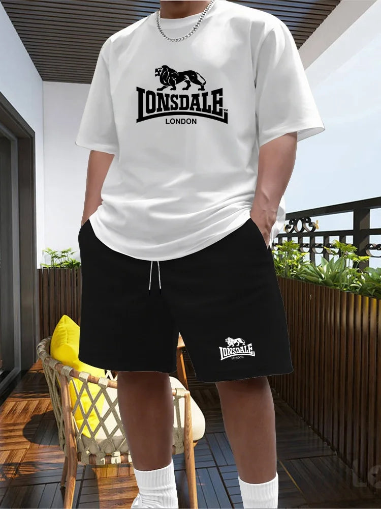 Men's Summer Beach Sports Suit Casual Outdoor Basketball Sports Comfortable Two-Piece Set with Fashion Loose T-Shirt And Shorts
