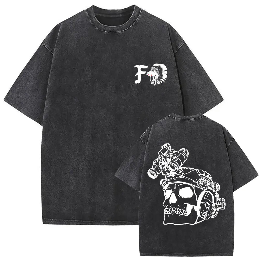 Forward Observations Group Vintage Washed T-shirt Skeleton Graphic T Shirts Men Women Fashion Oversized T-shirts Male Streetwear