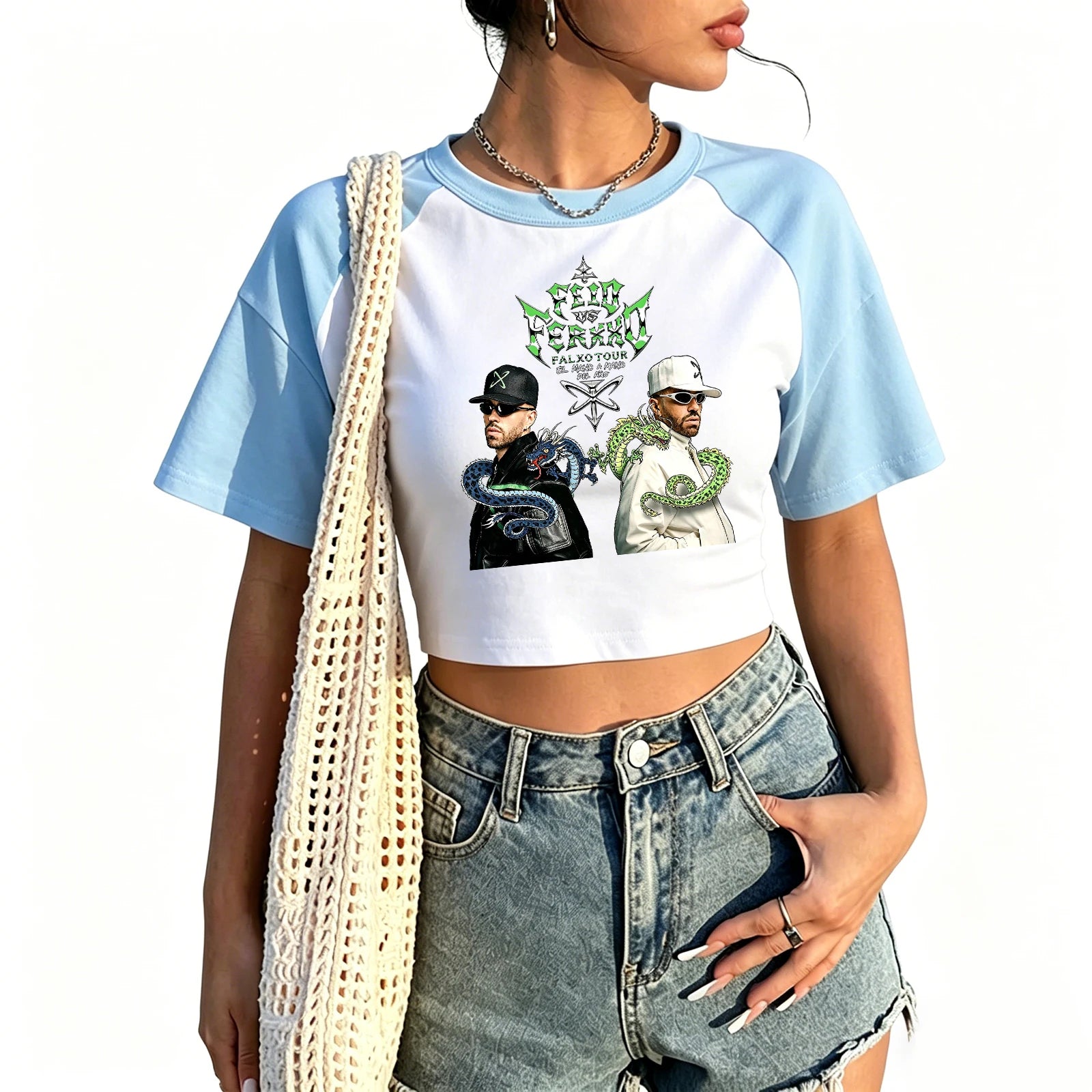 Feid Ferxxo Falxo Tour 2026 Crop Top Women Short Sleeve Graphic Tee Casual Y2K Streetwear Fans Merch Cropped T-shirt