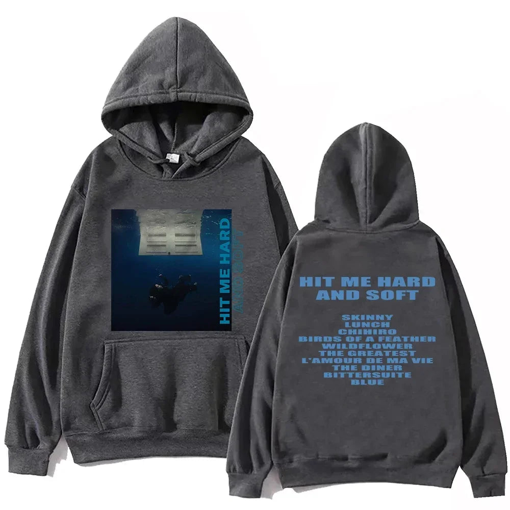 "Hit Me Hard And Soft" Billie men's hoodie Harajuku pattern printed hoodie Fan casual hoodie High-quality Sweatshirt