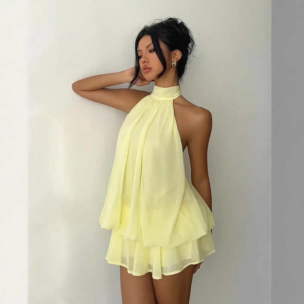 Womens Halter Neck Chiffon Dress