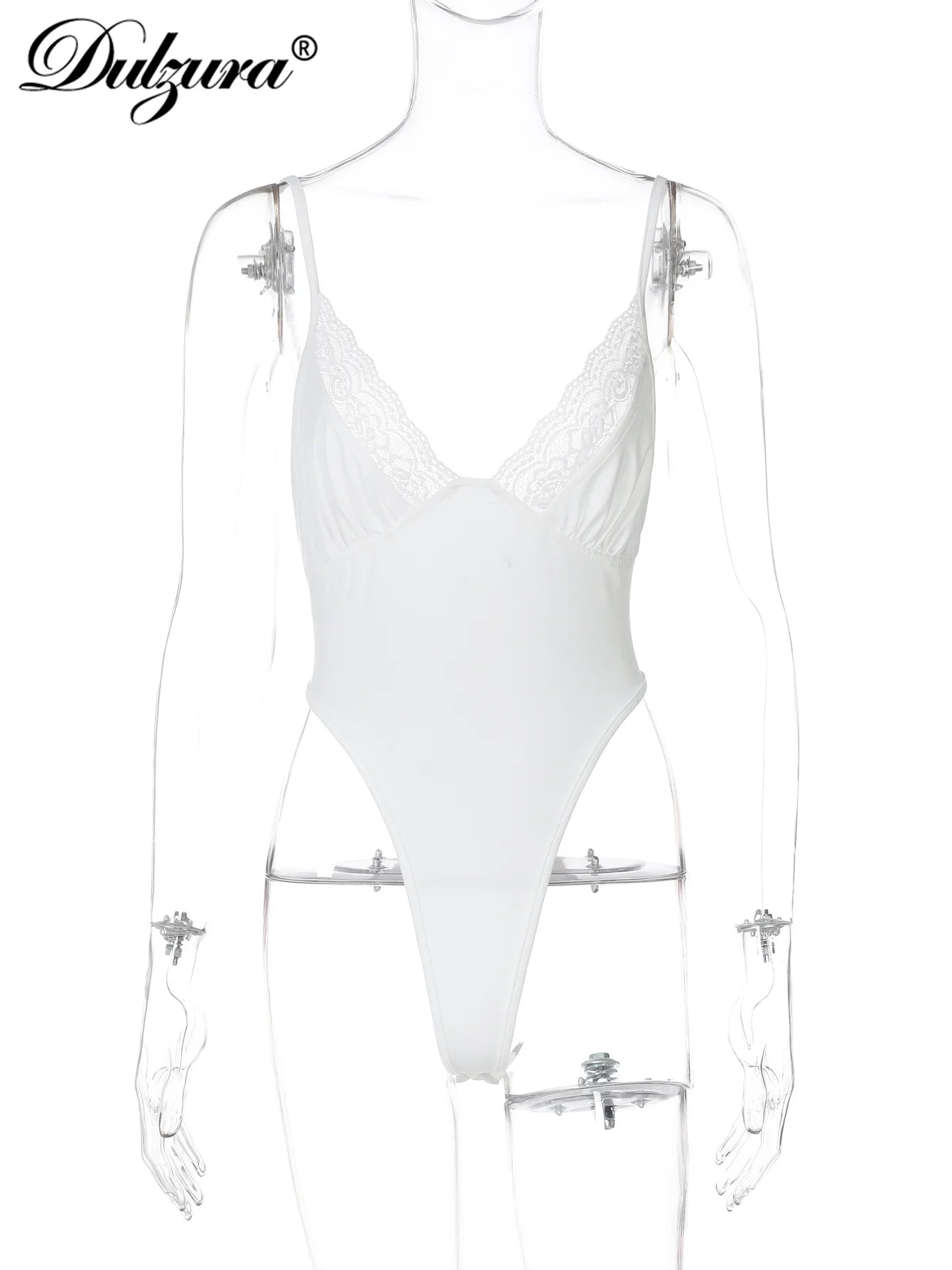 Dulzura Sleeveless Backless Slim Lace Ruffles Patchwork Cami Bodysuit Solid Sexy Casual Romper Party Club Street Summer Clothes