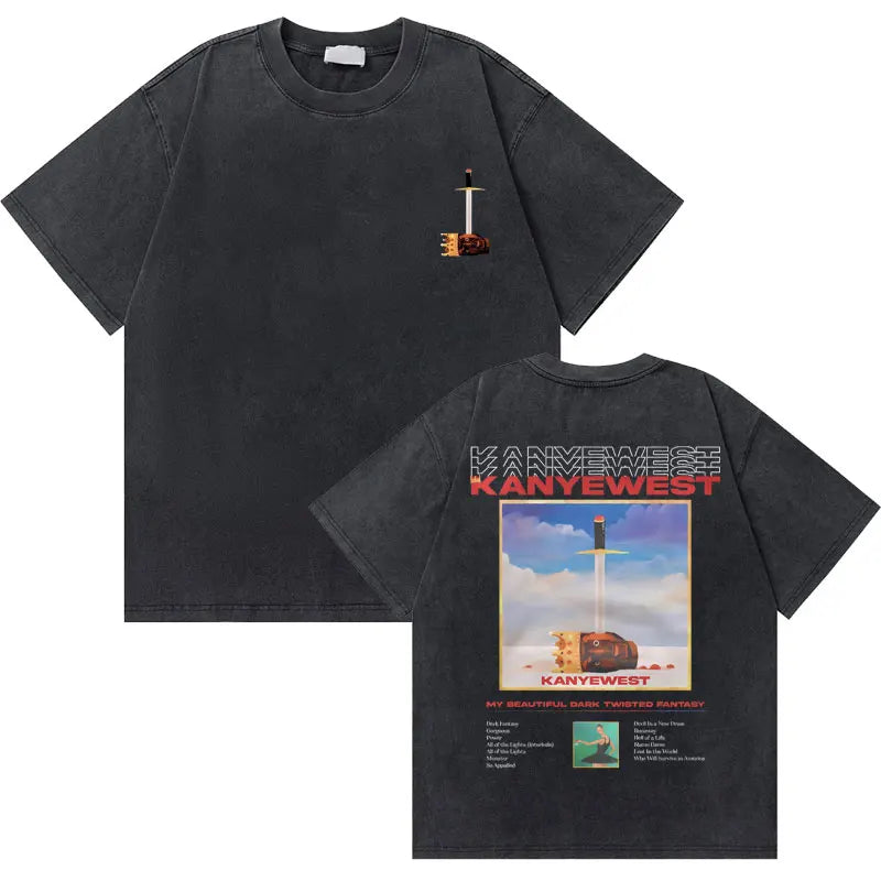 Washed Vintage Rapper Kanye West Graduation Bear Graphic T Shirt Men Pure Cotton T-shirt Men's Hip Hop Fashion Oversized Tshirt