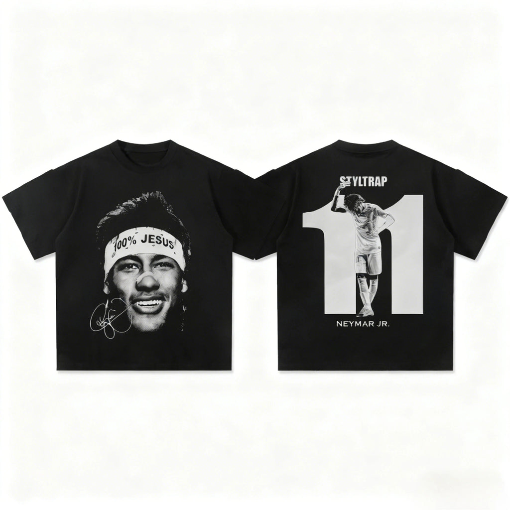 American Hip Hop Summer Neymar American Short Sleeve Crew Neck Heavy T-Shirt Men's and Women's Retro Fashion Short Sleeve Top