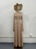 Long-Sleeve Half-High Collar Waist-Cinching Dress