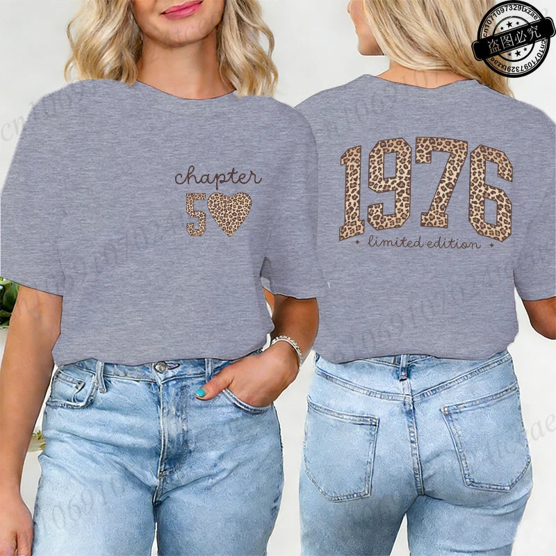Fashion Women T Shirt  1976 Retro Birthday Print T Shirt Leopard 50th Birthday Gifts Tops Ladies Shirt Harajuku Graphic T-shirt